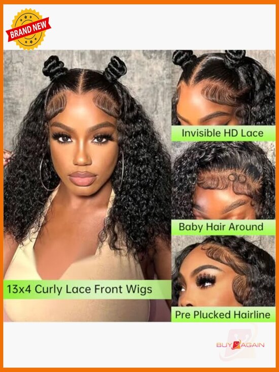16 Inch Bob Wig Human Hair 200% Density Deep Wave Lace Front Wig for Women Pre